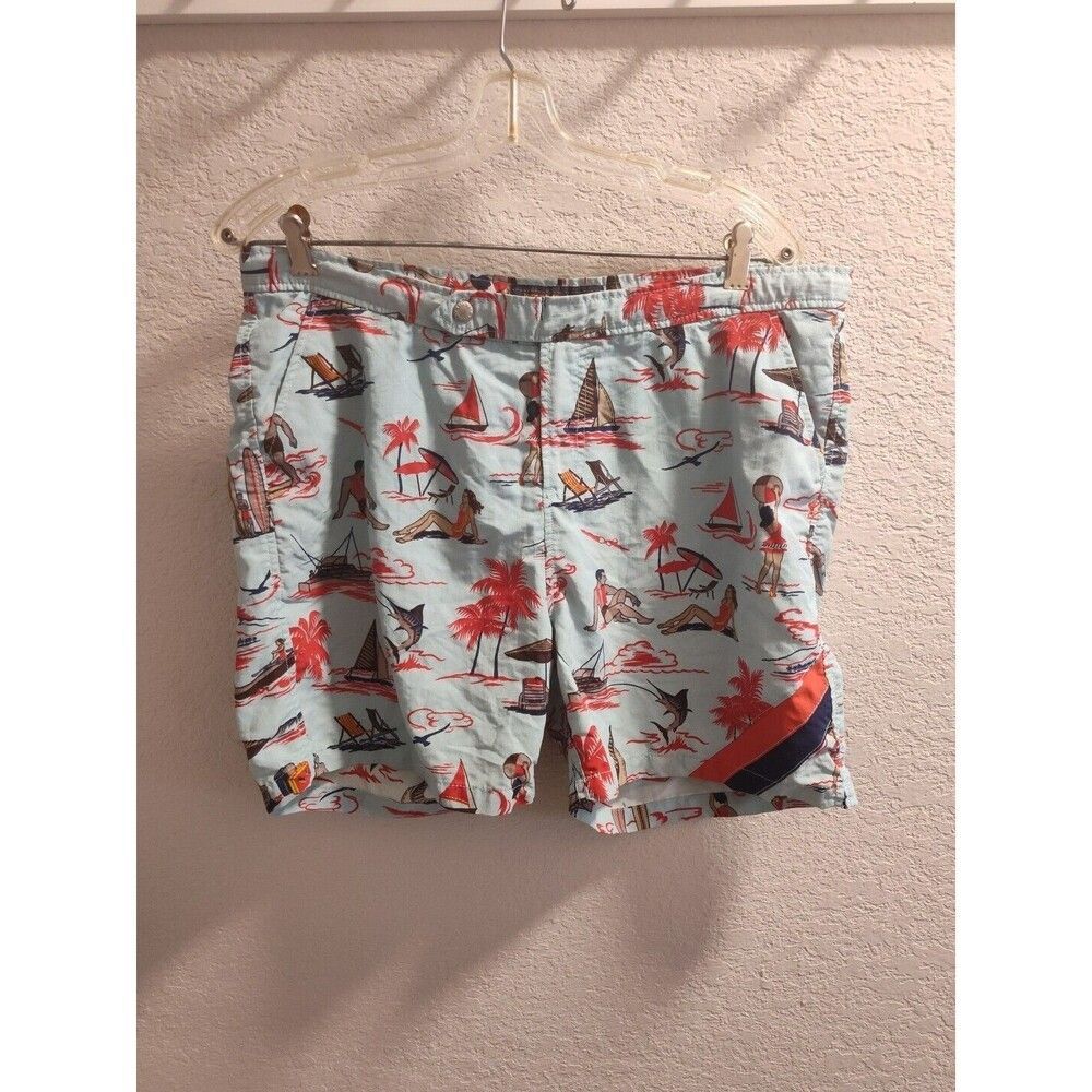 Reyn Spooner Swim Shorts XL Hula Girl Ocean Beach Boats Fish Mesh Liner 36" W